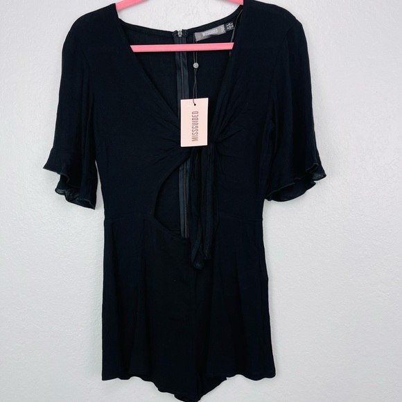NWT MISSGUIDED BLACK TIE FRONT KIMONO SLEEVE PLAYSUIT ROMPER - Picture 5 of 10